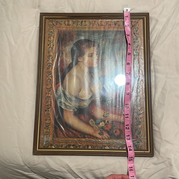 Vintage Framed Art Woman with Flowers - Picture 5 of 6